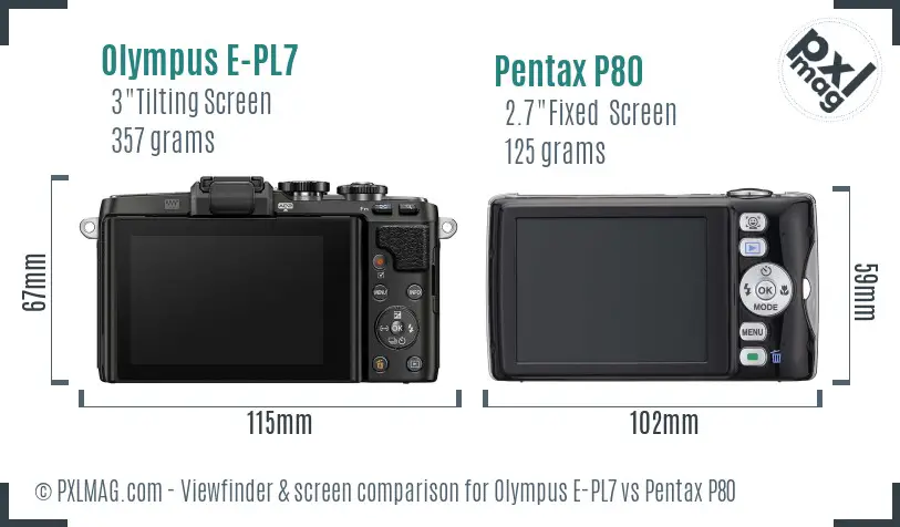 Olympus E-PL7 vs Pentax P80 Screen and Viewfinder comparison