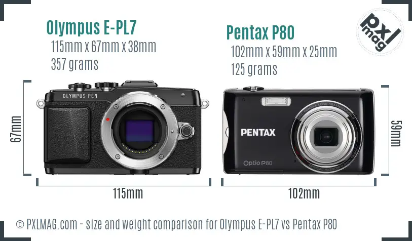 Olympus E-PL7 vs Pentax P80 size comparison