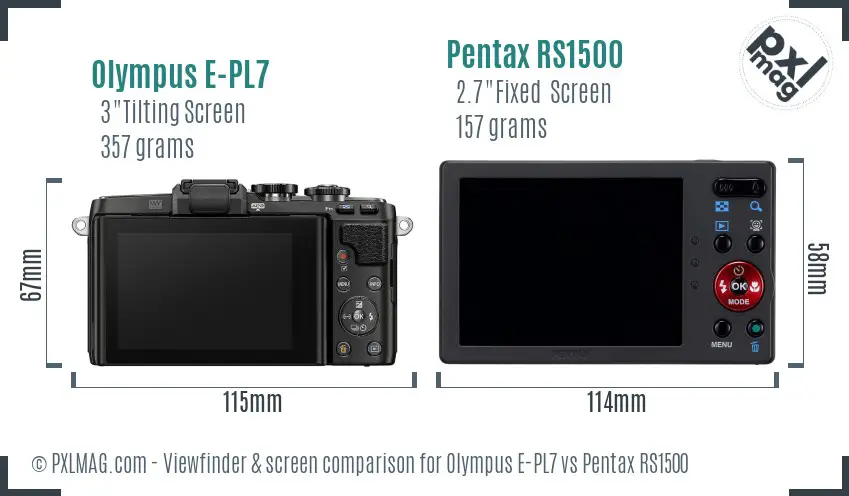Olympus E-PL7 vs Pentax RS1500 Screen and Viewfinder comparison