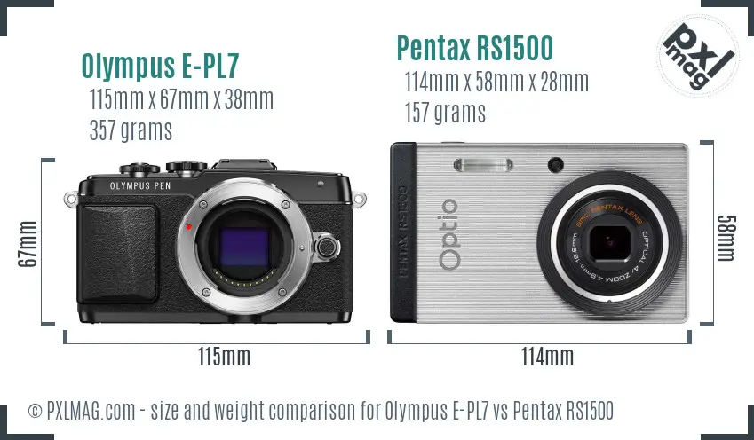 Olympus E-PL7 vs Pentax RS1500 size comparison
