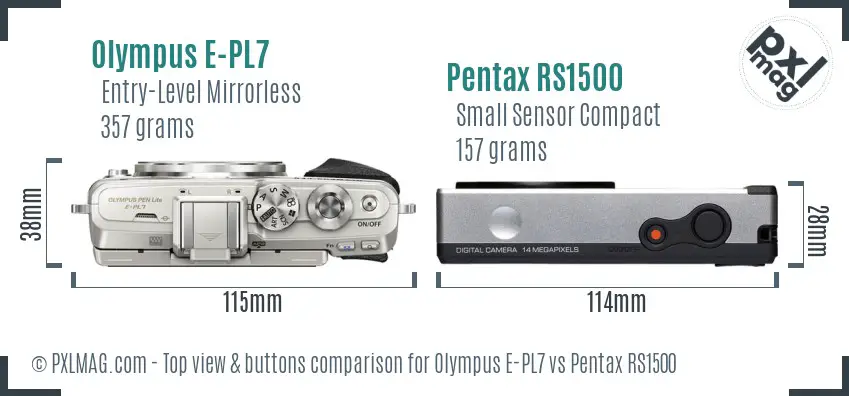 Olympus E-PL7 vs Pentax RS1500 top view buttons comparison