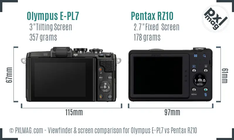 Olympus E-PL7 vs Pentax RZ10 Screen and Viewfinder comparison
