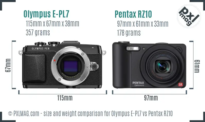 Olympus E-PL7 vs Pentax RZ10 size comparison