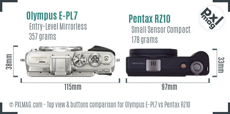 Olympus E-PL7 vs Pentax RZ10 top view buttons comparison