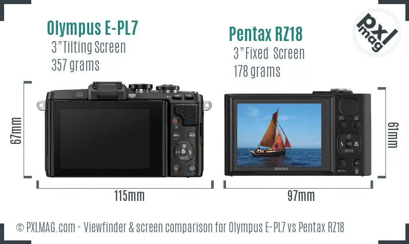 Olympus E-PL7 vs Pentax RZ18 Screen and Viewfinder comparison