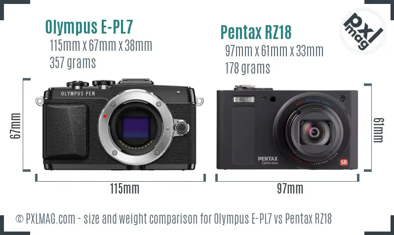 Olympus E-PL7 vs Pentax RZ18 size comparison