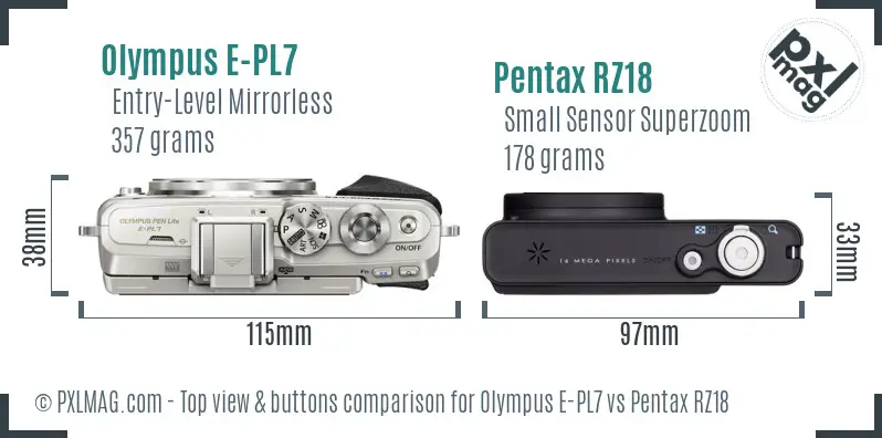 Olympus E-PL7 vs Pentax RZ18 top view buttons comparison