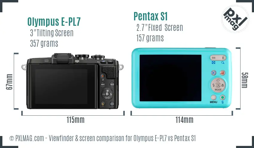 Olympus E-PL7 vs Pentax S1 Screen and Viewfinder comparison