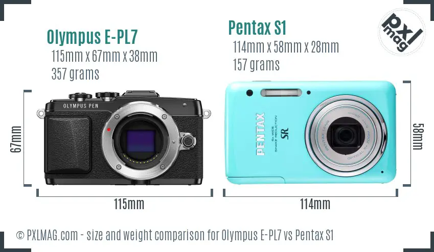 Olympus E-PL7 vs Pentax S1 size comparison