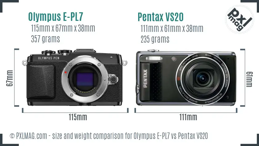 Olympus E-PL7 vs Pentax VS20 size comparison