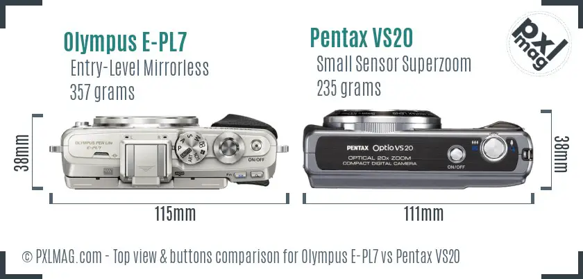 Olympus E-PL7 vs Pentax VS20 top view buttons comparison