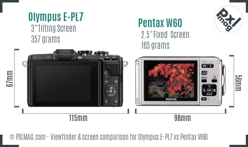 Olympus E-PL7 vs Pentax W60 Screen and Viewfinder comparison