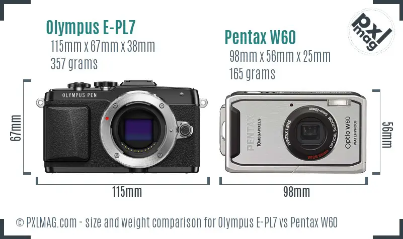 Olympus E-PL7 vs Pentax W60 size comparison