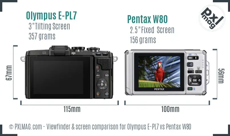 Olympus E-PL7 vs Pentax W80 Screen and Viewfinder comparison