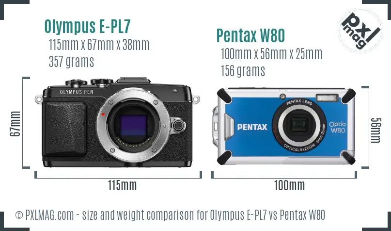 Olympus E-PL7 vs Pentax W80 size comparison