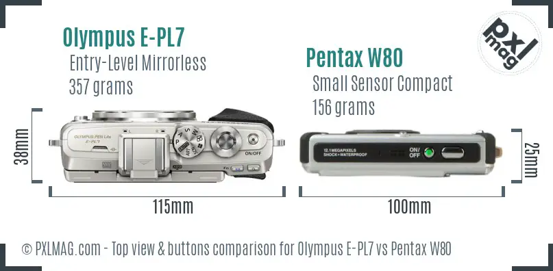 Olympus E-PL7 vs Pentax W80 top view buttons comparison