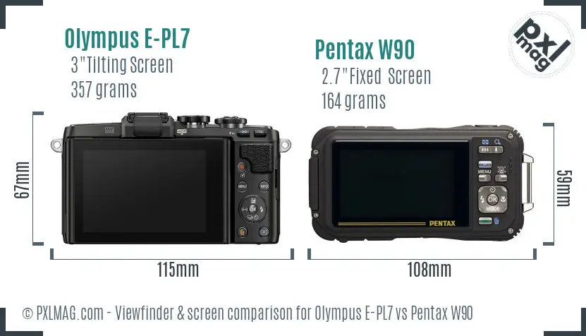 Olympus E-PL7 vs Pentax W90 Screen and Viewfinder comparison