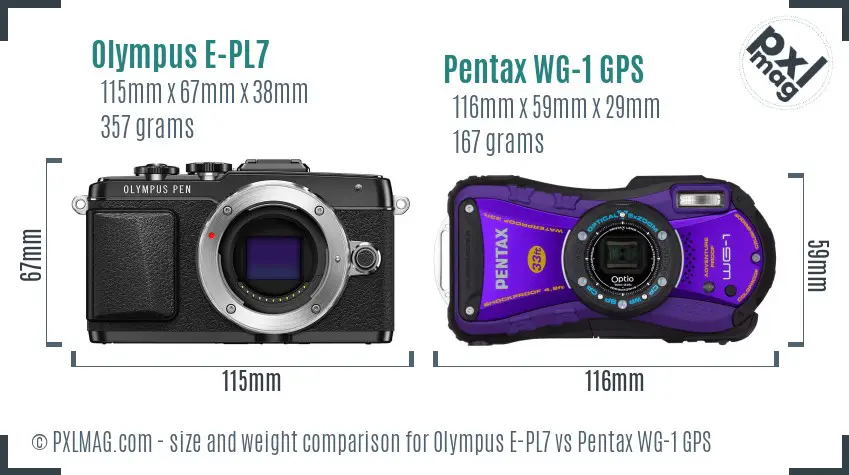 Olympus E-PL7 vs Pentax WG-1 GPS size comparison