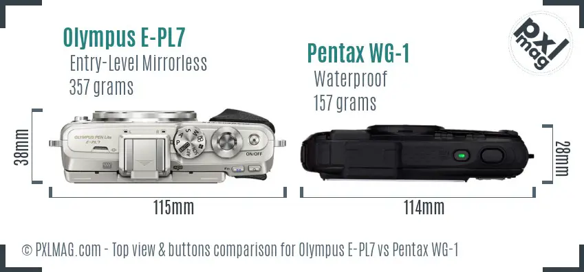 Olympus E-PL7 vs Pentax WG-1 top view buttons comparison
