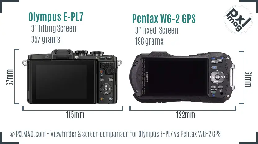 Olympus E-PL7 vs Pentax WG-2 GPS Screen and Viewfinder comparison