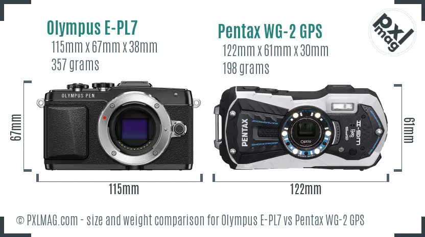 Olympus E-PL7 vs Pentax WG-2 GPS size comparison