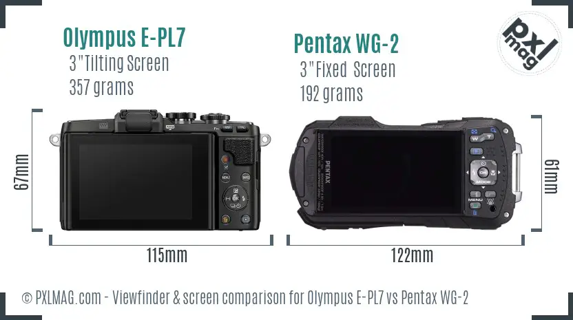 Olympus E-PL7 vs Pentax WG-2 Screen and Viewfinder comparison