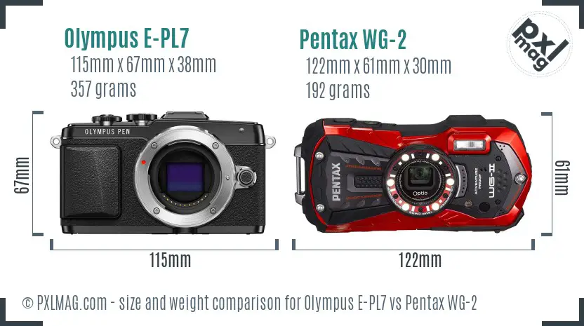Olympus E-PL7 vs Pentax WG-2 size comparison