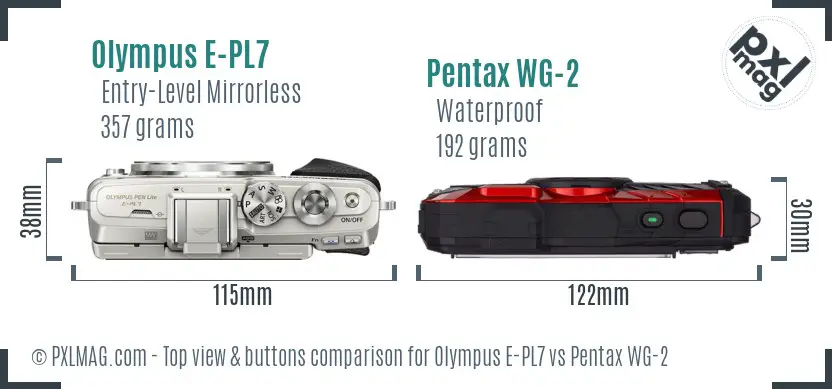 Olympus E-PL7 vs Pentax WG-2 top view buttons comparison