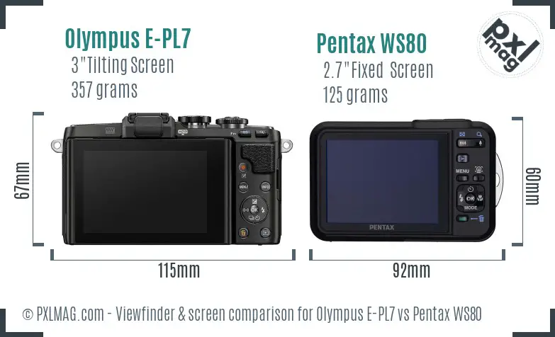 Olympus E-PL7 vs Pentax WS80 Screen and Viewfinder comparison