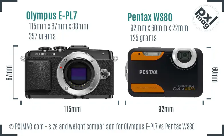 Olympus E-PL7 vs Pentax WS80 size comparison