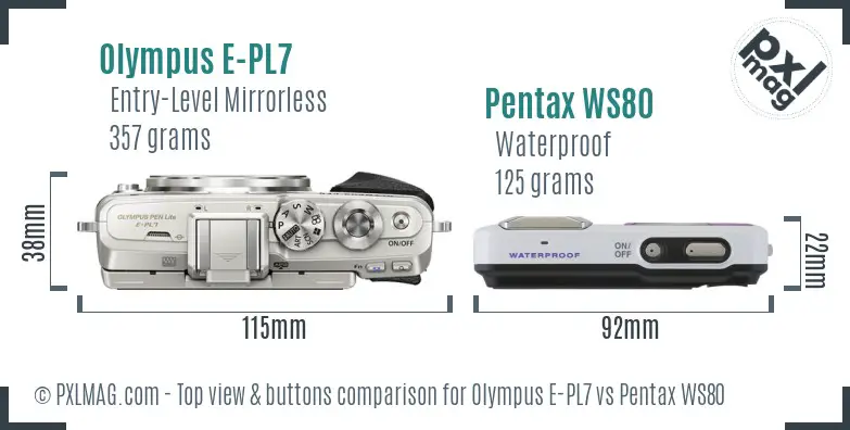 Olympus E-PL7 vs Pentax WS80 top view buttons comparison