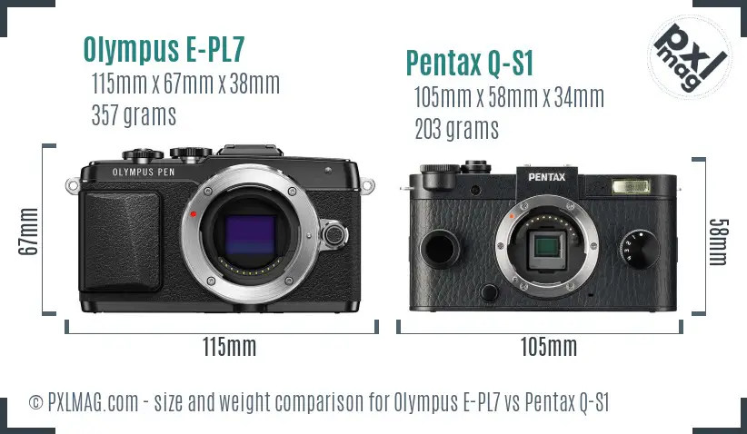 Olympus E-PL7 vs Pentax Q-S1 size comparison