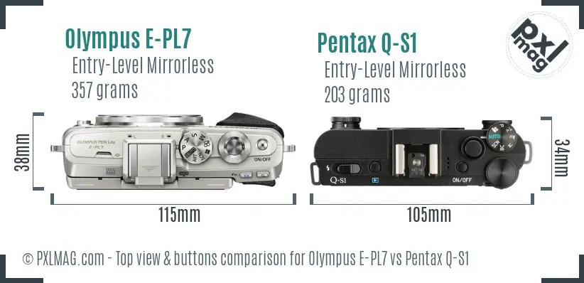 Olympus E-PL7 vs Pentax Q-S1 top view buttons comparison