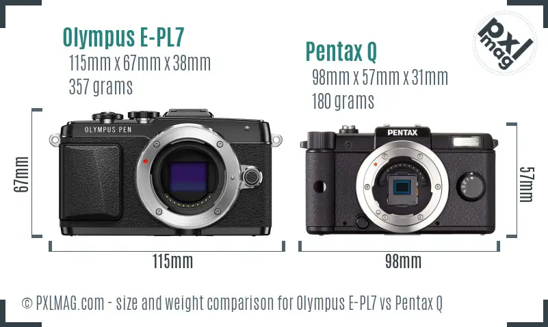 Olympus E-PL7 vs Pentax Q size comparison