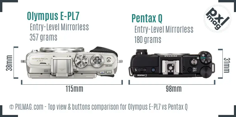 Olympus E-PL7 vs Pentax Q top view buttons comparison