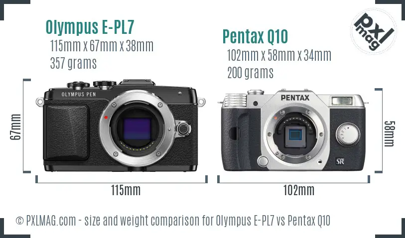 Olympus E-PL7 vs Pentax Q10 size comparison