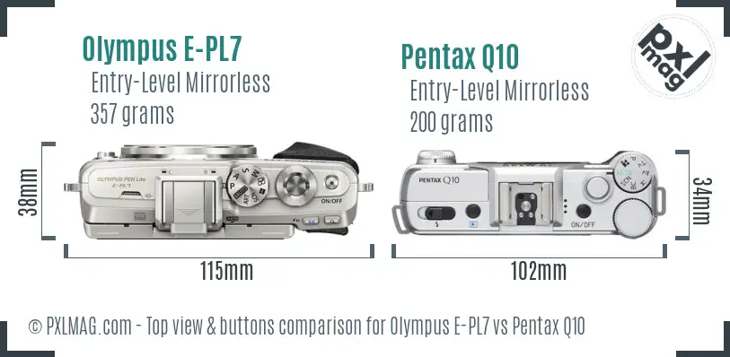 Olympus E-PL7 vs Pentax Q10 top view buttons comparison