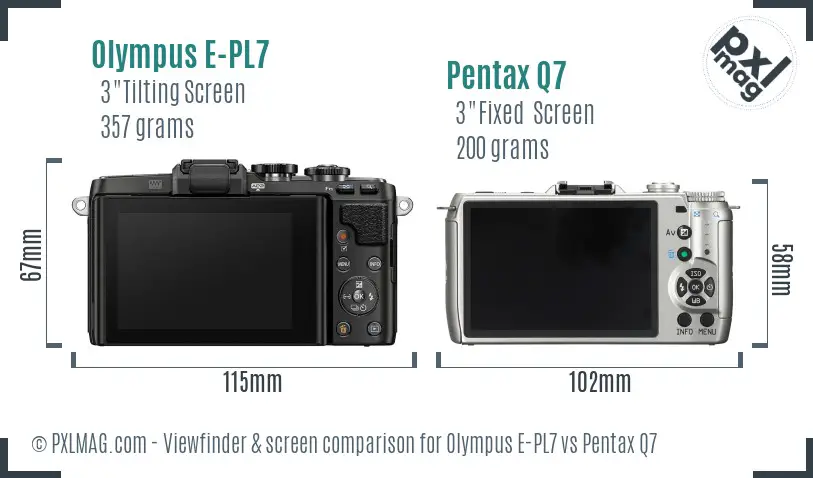 Olympus E-PL7 vs Pentax Q7 Screen and Viewfinder comparison