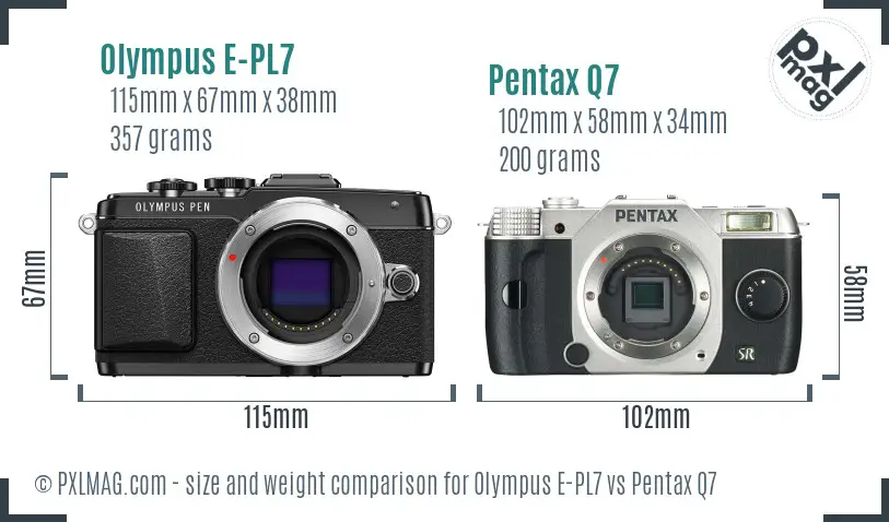 Olympus E-PL7 vs Pentax Q7 size comparison