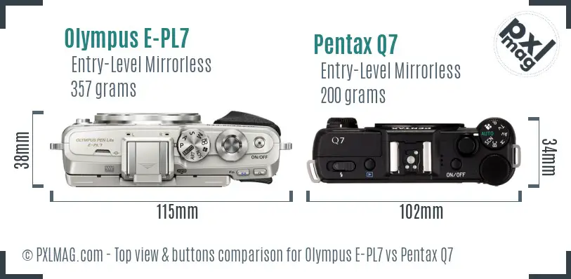 Olympus E-PL7 vs Pentax Q7 top view buttons comparison