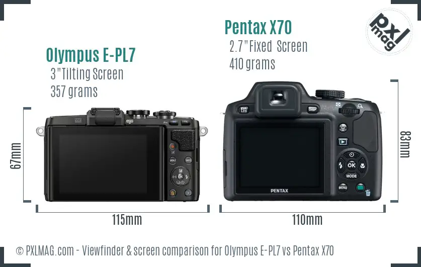 Olympus E-PL7 vs Pentax X70 Screen and Viewfinder comparison