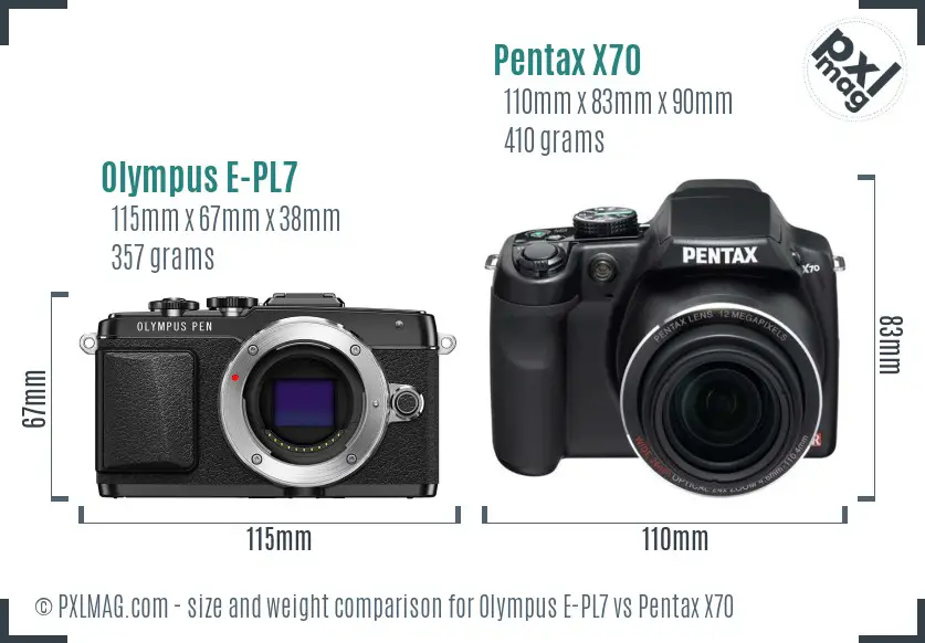 Olympus E-PL7 vs Pentax X70 size comparison