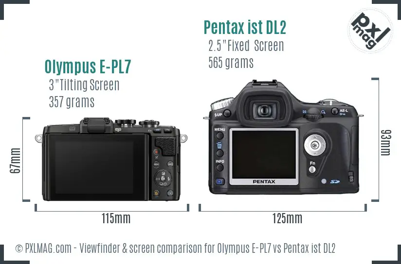 Olympus E-PL7 vs Pentax ist DL2 Screen and Viewfinder comparison
