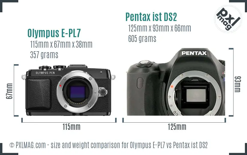 Olympus E-PL7 vs Pentax ist DS2 size comparison