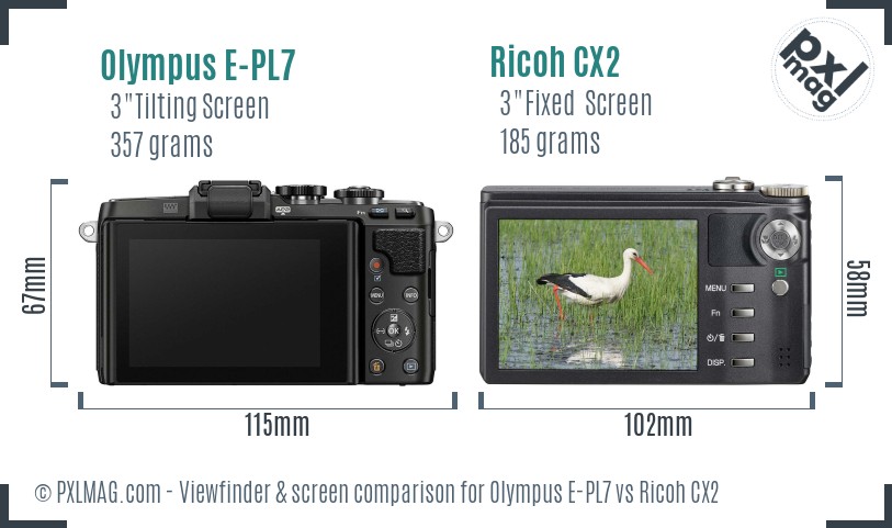 Olympus E-PL7 vs Ricoh CX2 Screen and Viewfinder comparison