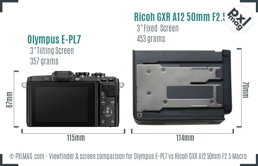 Olympus E-PL7 vs Ricoh GXR A12 50mm F2.5 Macro Screen and Viewfinder comparison