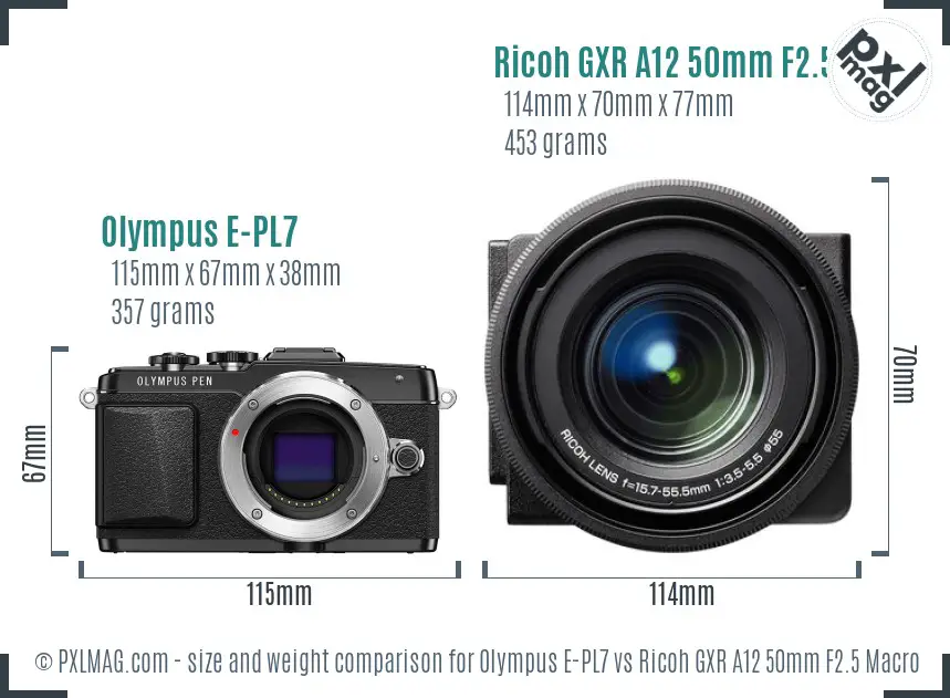 Olympus E-PL7 vs Ricoh GXR A12 50mm F2.5 Macro size comparison