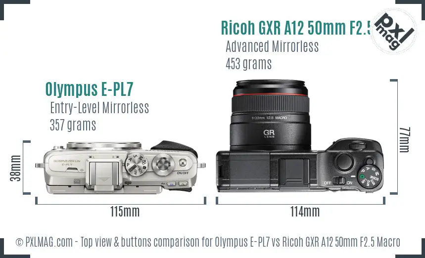Olympus E-PL7 vs Ricoh GXR A12 50mm F2.5 Macro top view buttons comparison
