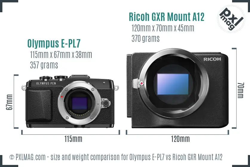 Olympus E-PL7 vs Ricoh GXR Mount A12 size comparison