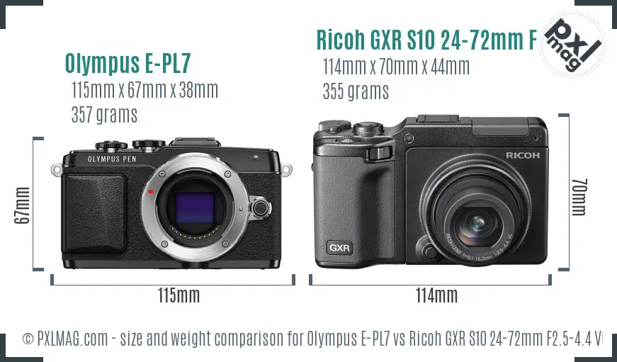 Olympus E-PL7 vs Ricoh GXR S10 24-72mm F2.5-4.4 VC size comparison
